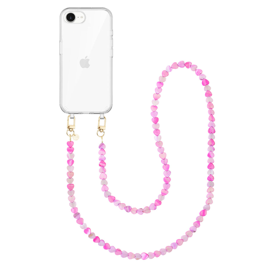 iPhone 16e - Shell Hearts (Pink & Purple) Transparant Cord Case - Long cord