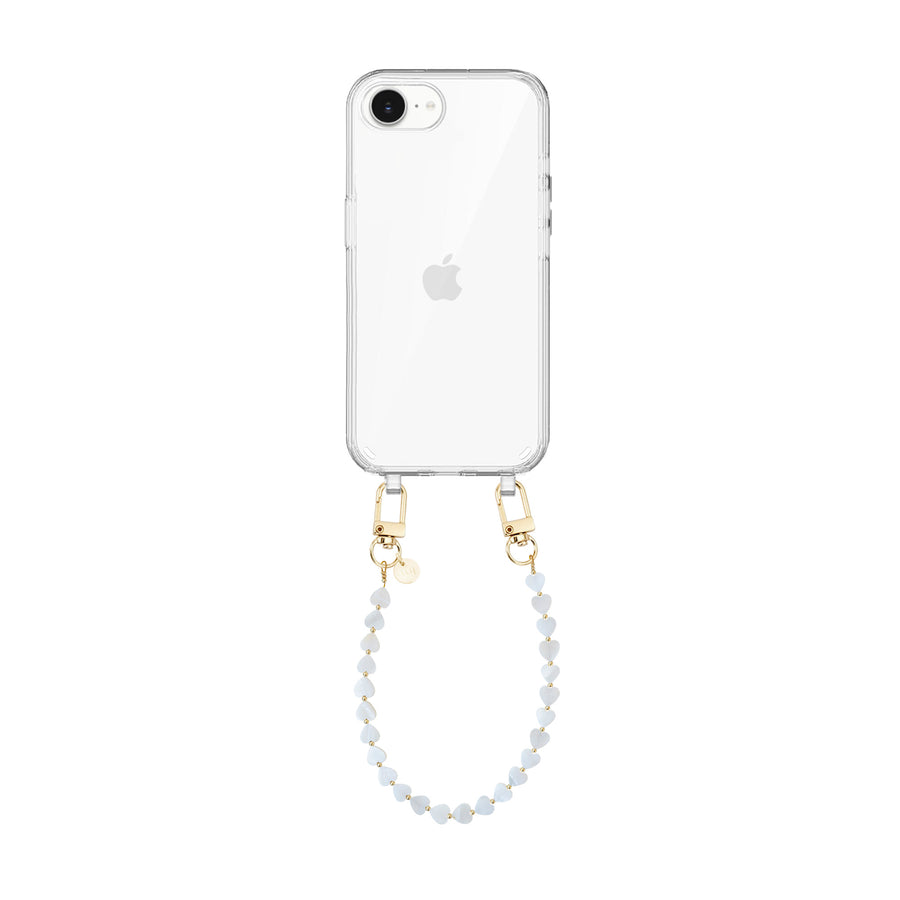 iPhone 16e - Shell Hearts (Beige) Transparant Cord Case - Short cord