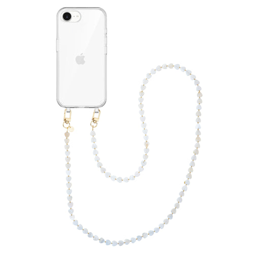 xoxo Wildhearts iPhone 16e - Shell Hearts (Beige) Transparant Cord Case - Long cord