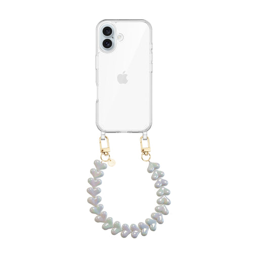xoxo Wildhearts iPhone 16 - Funky Hearts (White Metal) Transparant Cord Case
