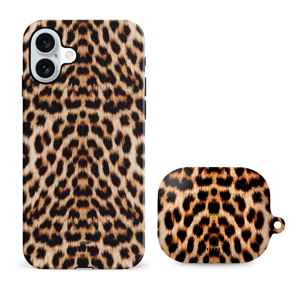 xoxo Wildhearts - xoxo Wildhearts telefoonhoesje geschikt voor iPhone 16 Plus met AirPods Pro (2) hoesje - set - Wild Thing - Double Layer - Telefoonhoesje met dubbele beschermlaag - Panterprint - Tijger - Panter - Tijgerprint hoesje