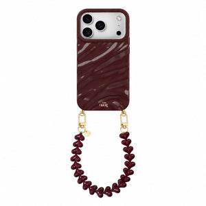 Burgundy Glaze Cord Case - Funky Hearts - iPhone 17 Pro Max