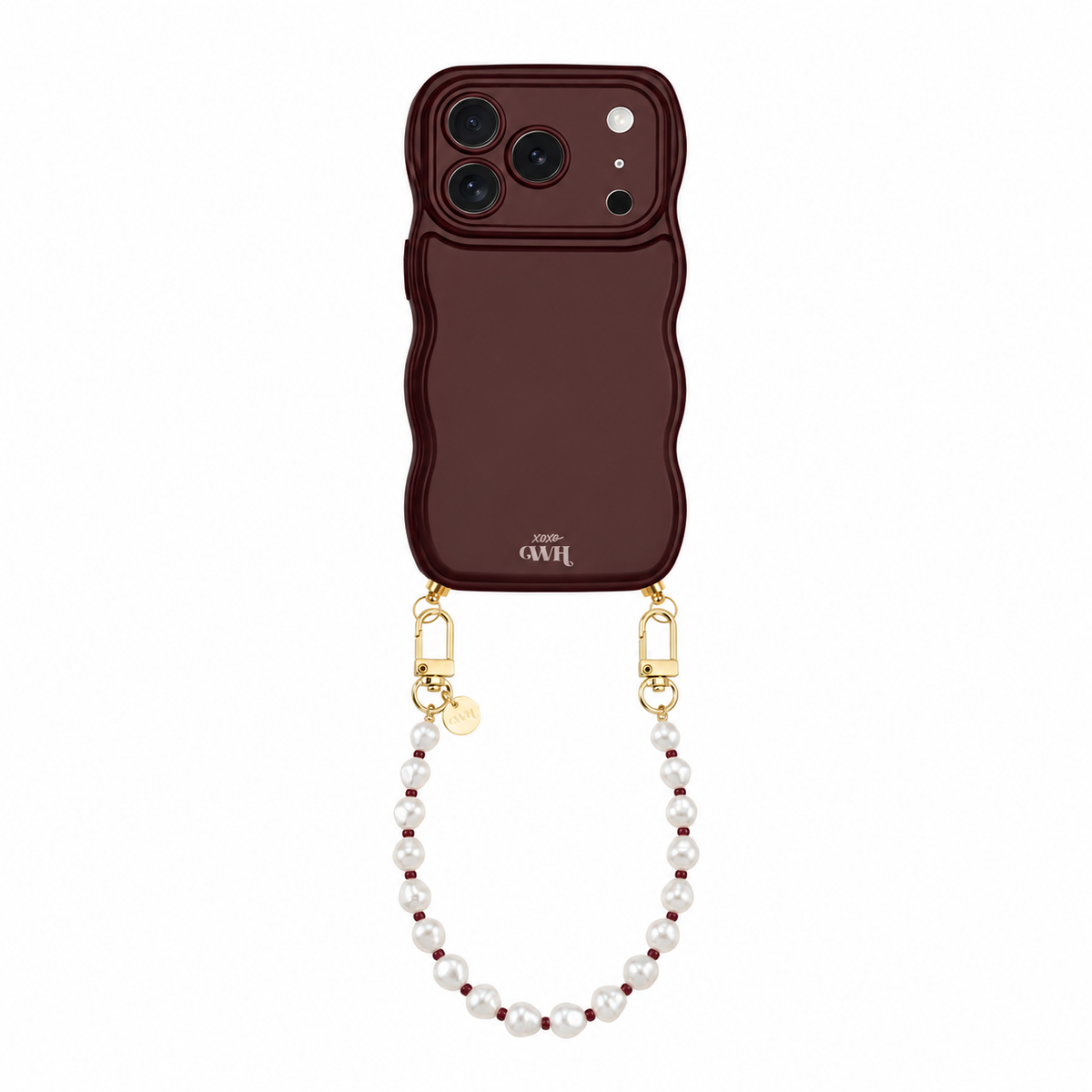 Glossy Wavy Cord Case Burgundy - Pearl Cord (short) - iPhone 17 Pro Max