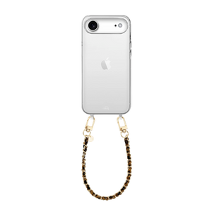 Transparant iPhone 17 Air hoesje met korte Classic Chain Leopard polsband en gouden details.