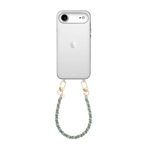 Transparant iPhone 17 Air hoesje met korte Classic Chain Denim koord en gouden details.