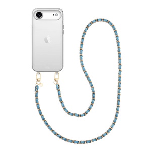 Transparant iPhone 17 Air hoesje met lange Classic Chain Denim koord en gouden details.