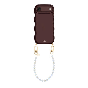 Glossy Wavy Cord Case Burgundy - Shell Hearts - Beige (short) - iPhone 17 Air