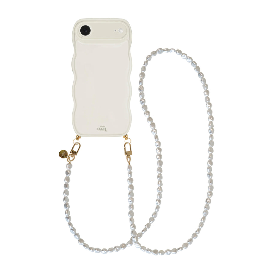 Glossy Wavy Cord Case Beige - Pearlfection (long) - iPhone 17 Air