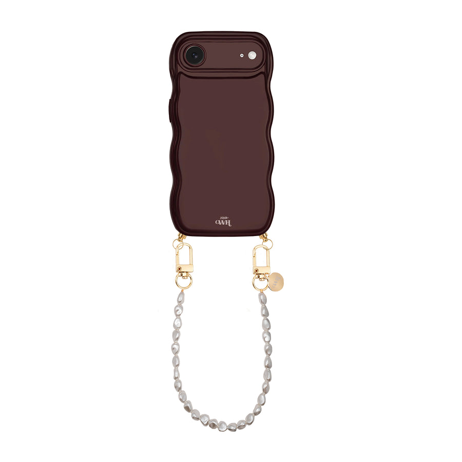 Glossy Wavy Cord Case Burgundy - Pearlfection (short) - iPhone 17 Air