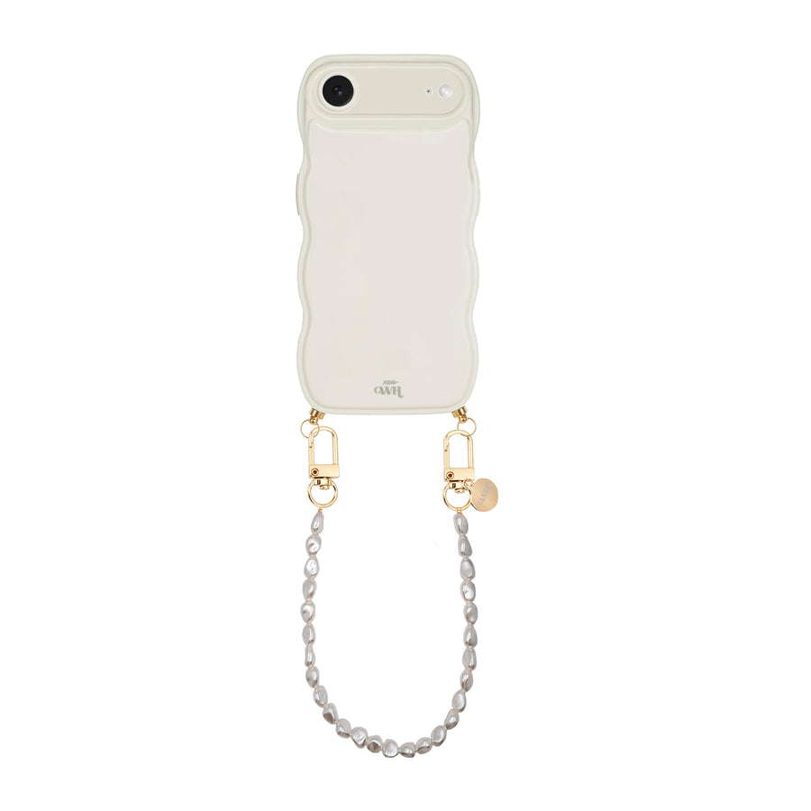 Glossy Wavy Cord Case Beige - Pearlfection (short) - iPhone 17 Air