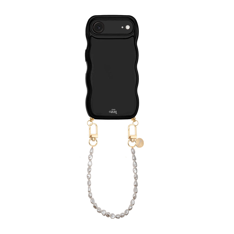 Glossy Wavy Cord Case Black - Pearlfection (short) - iPhone 17 Air