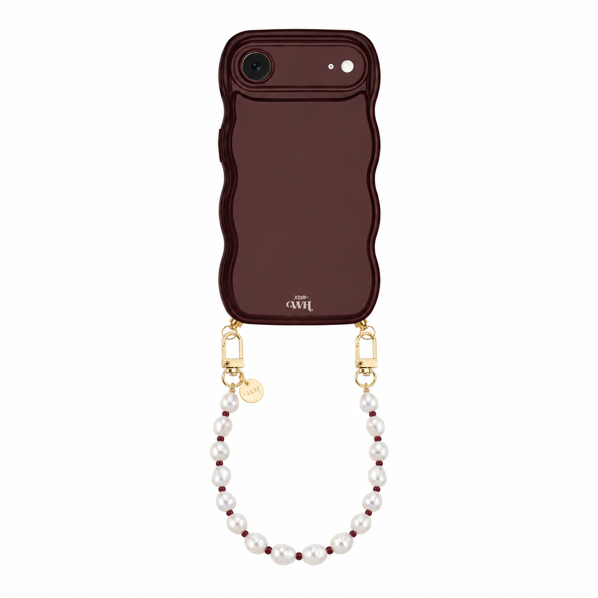 Glossy Wavy Cord Case Burgundy - Pearl Cord (short) - iPhone 17 Air