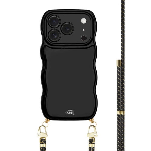 xoxo Wildhearts Glossy Wavy Cord Case Black - Gold Goddess - iPhone 17 Pro Max