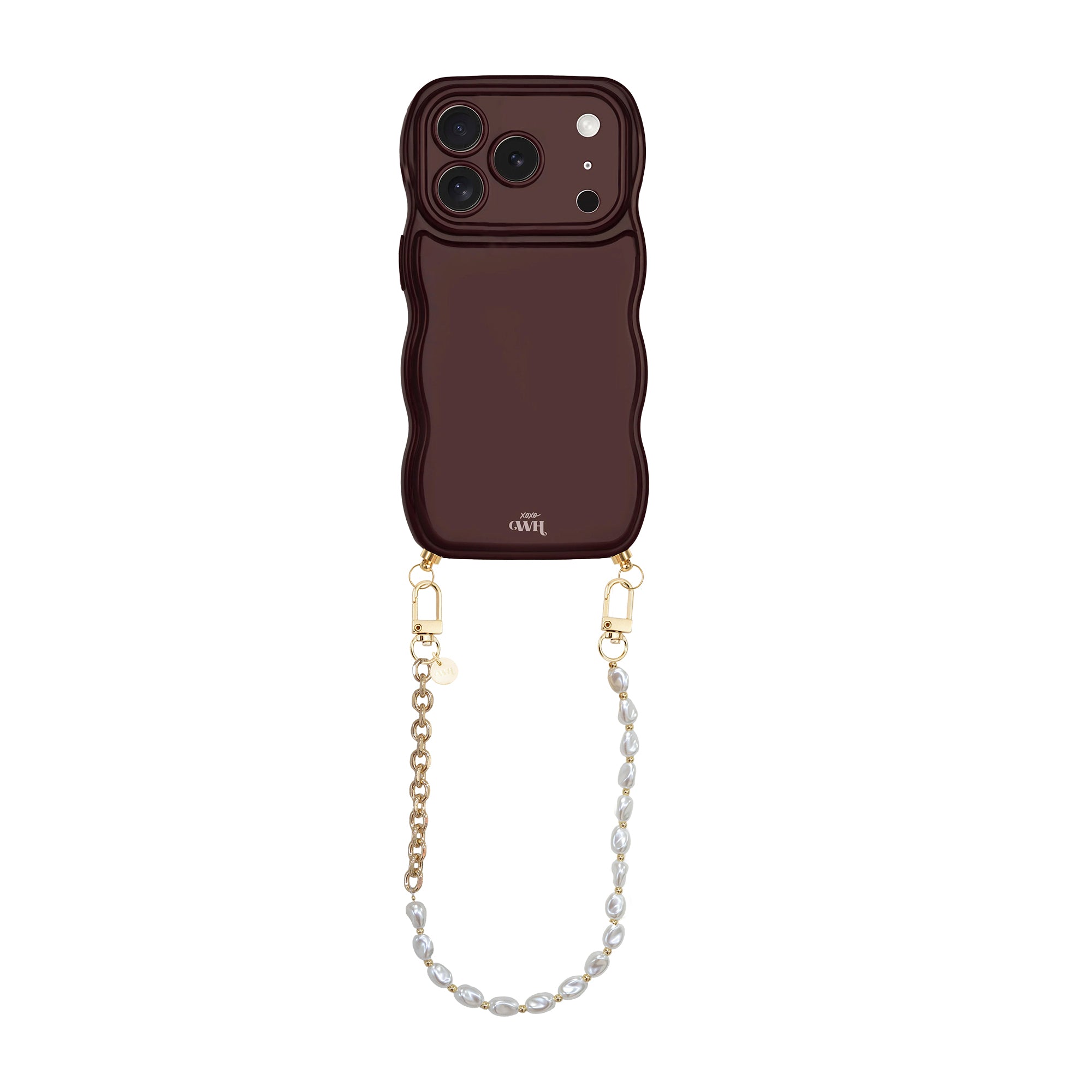 xoxo Wildhearts Glossy Wavy Cord Case Burgundy - Over The Moon (short) - iPhone 17 Pro Max