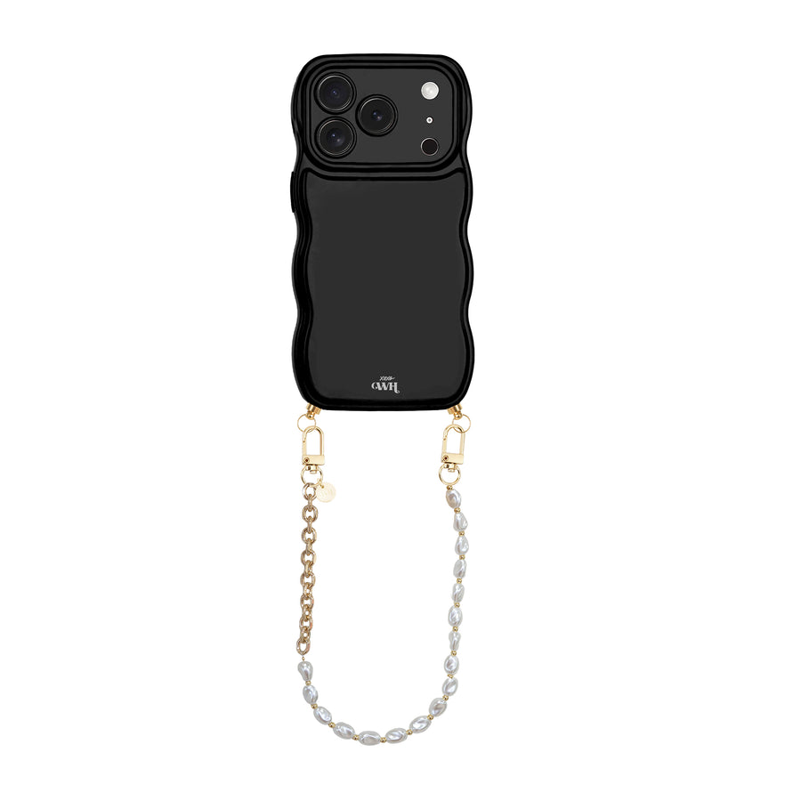 Glossy Wavy Cord Case Black - Over The Moon (short) - iPhone 17 Pro Max