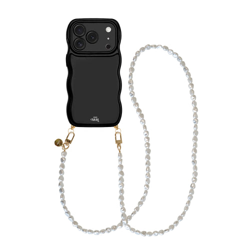 xoxo Wildhearts Glossy Wavy Cord Case Black - Pearlfection (long) - iPhone 17 Pro Max