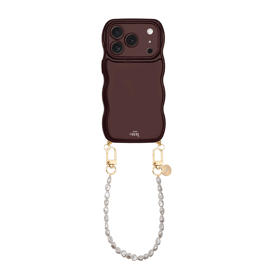 Glossy Wavy Cord Case Burgundy - Pearlfection (short) - iPhone 17 Pro