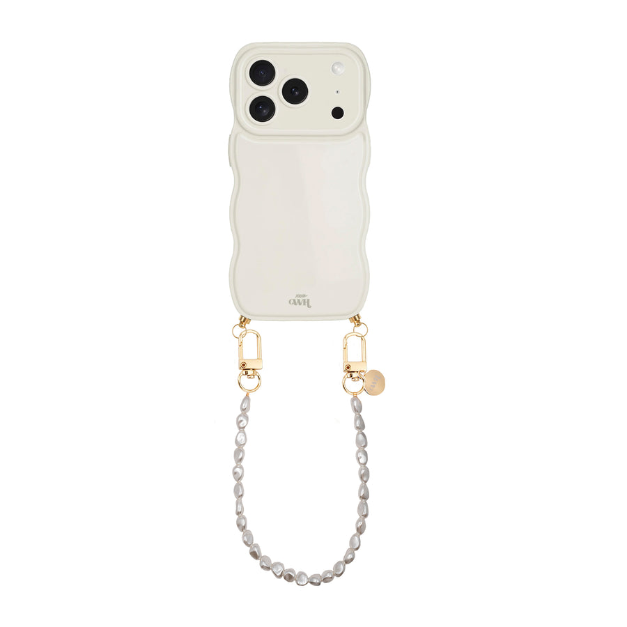 Glossy Wavy Cord Case Beige - Pearlfection (short) - iPhone 17 Pro