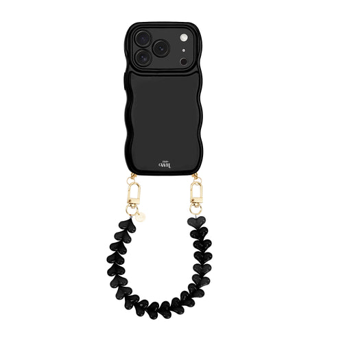 xoxo Wildhearts Glossy Wavy Cord Case Black - Funky Hearts (black) - iPhone 17 Pro Max