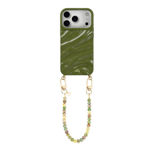 Green Glaze Cord Case - Shell Hearts Olives (short) - iPhone 17 Pro Max