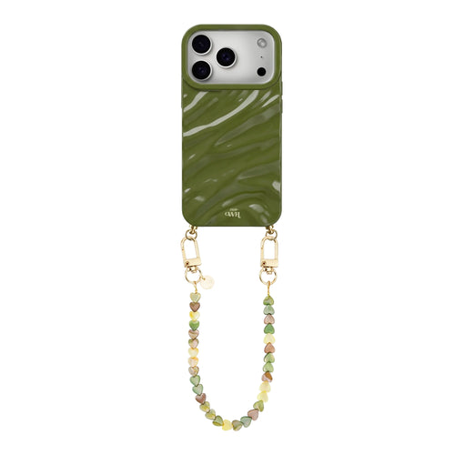 Green Glaze Cord Case - Shell Hearts Olives (short) - iPhone 17 Pro Max