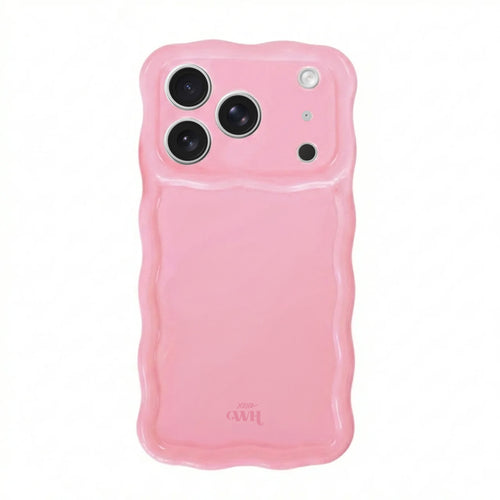 Glossy Wavy Case Bubble Blush voor iPhone 17 Pro, een roze telefoonhoesje met golvend design.
