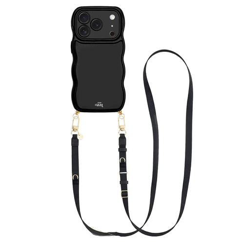 Glossy Wavy Cord Case Black - Lanyard Strap (Black) - iPhone 17 Pro