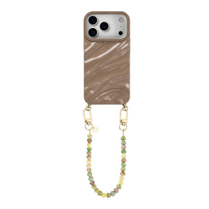 Taupe Glaze Cord Case - Shell Hearts Olives (short) - iPhone 17 Pro