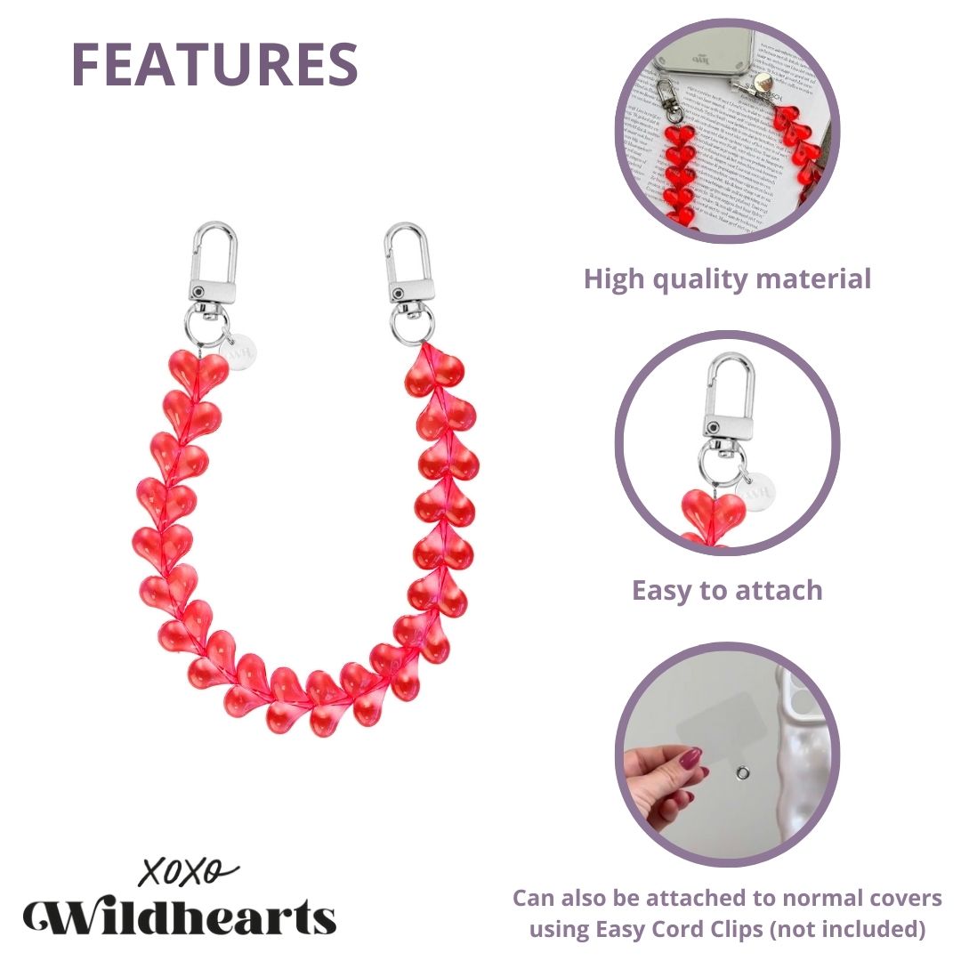 xoxo Wildhearts - Funky Hearts Charm Cord (transparent red)