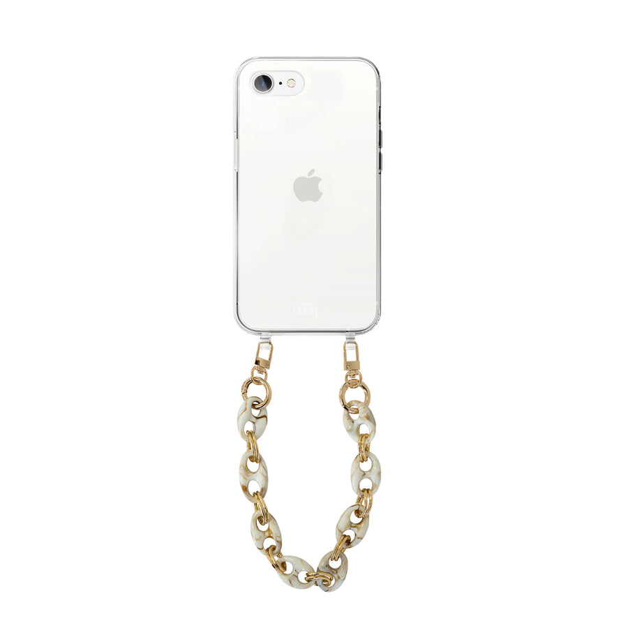 xoxo Wildhearts - iPhone 7/8 Plus - Marble Creme Transparant Cord Case - Short Cord
