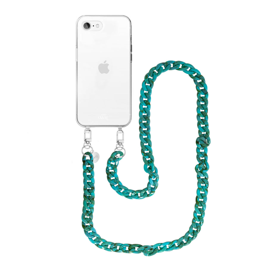 xoxo Wildhearts - iPhone 7/8 Plus - Blue Ocean Transparant Cord Case - Long Cord