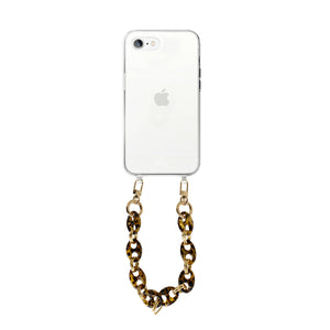 xoxo Wildhearts - iPhone 7/8 Plus - Marble Brown Transparant Cord Case - Short Cord