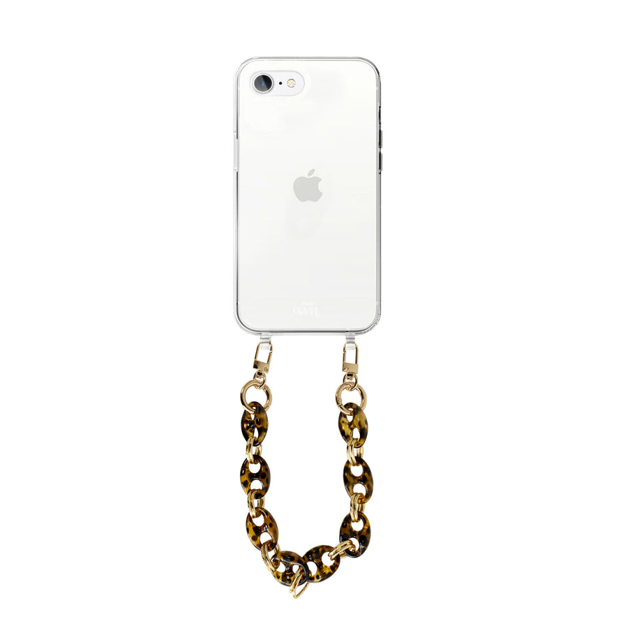 xoxo Wildhearts - iPhone 7/8 Plus - Marble Brown Transparant Cord Case - Short Cord