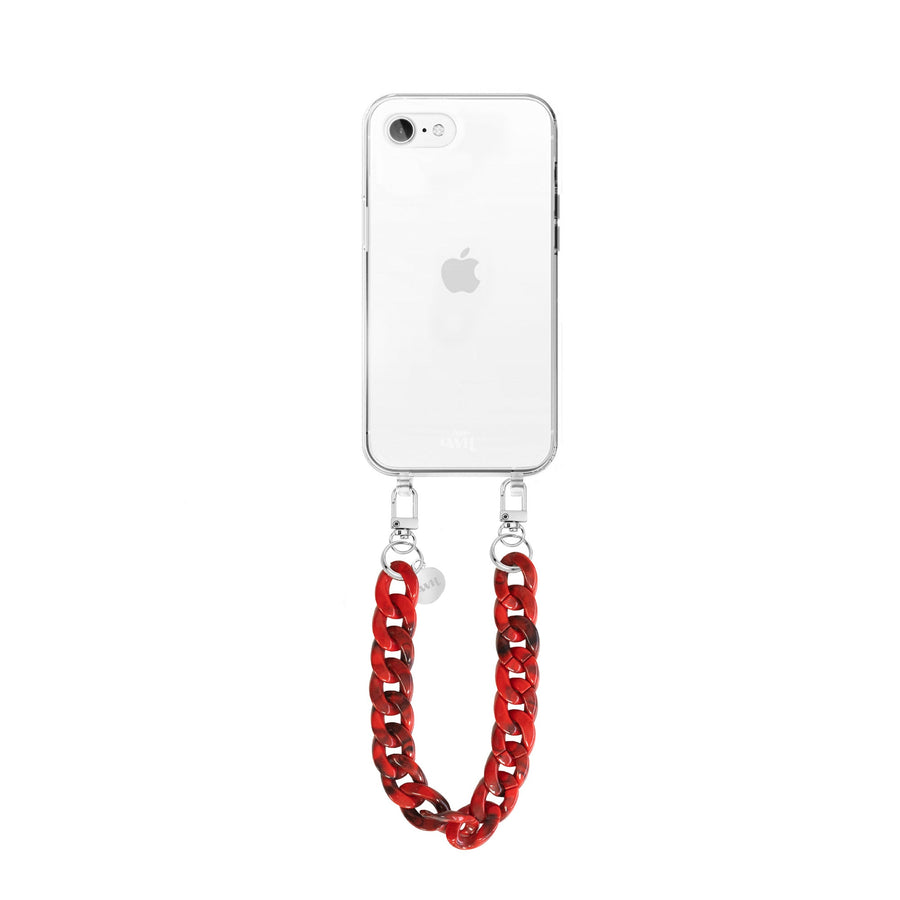 iPhone 7/8/SE 2020/2022 - Red Roses Transparant Cord Case - Short Cord