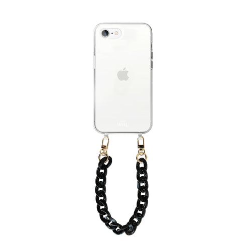 xoxo Wildhearts - iPhone 7/8 Plus - Marble Black Transparant Cord Case - Short Cord