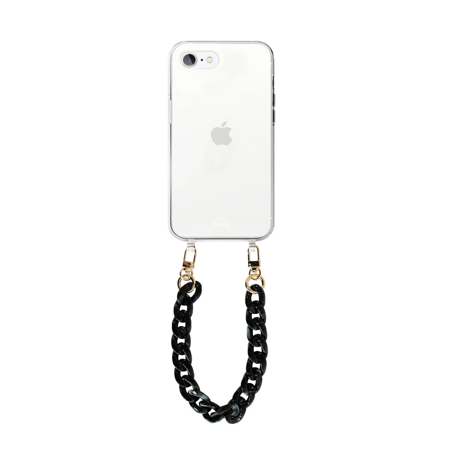 xoxo Wildhearts - iPhone 7/8 Plus - Marble Black Transparant Cord Case - Short Cord