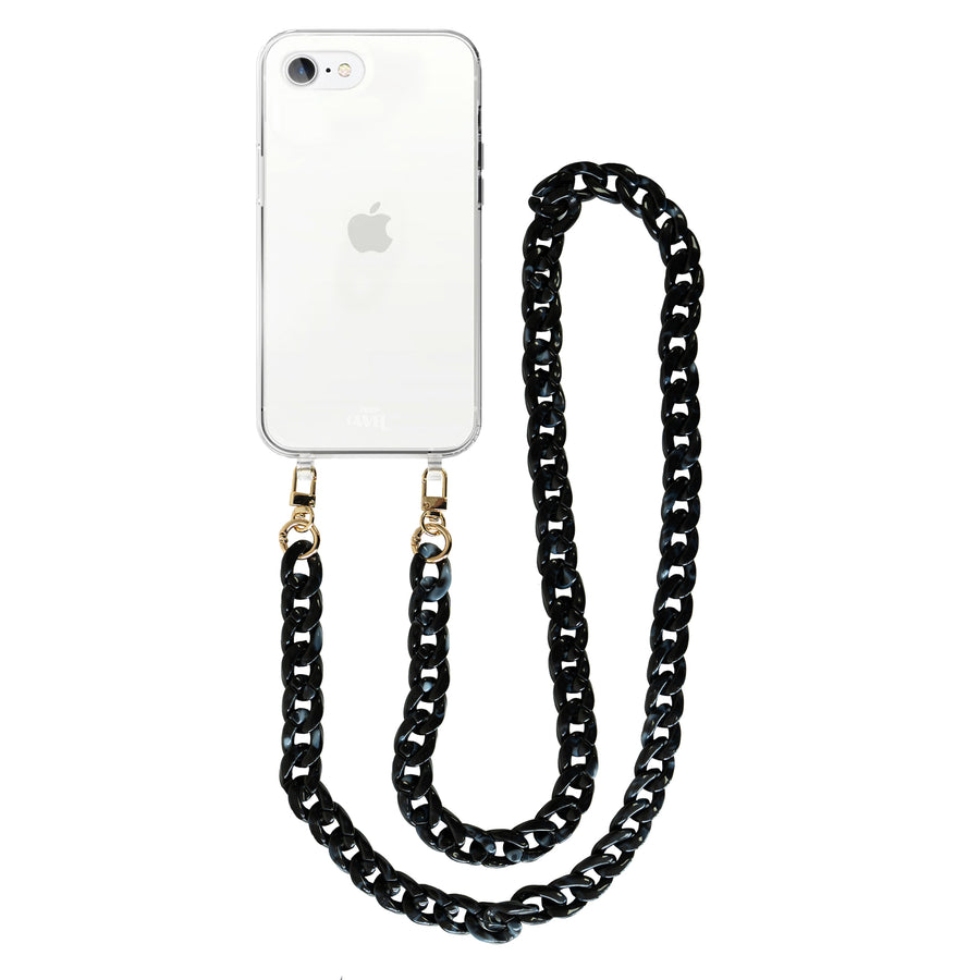 xoxo Wildhearts - iPhone 7/8 Plus - Marble Black Transparant Cord Case - Long Cord