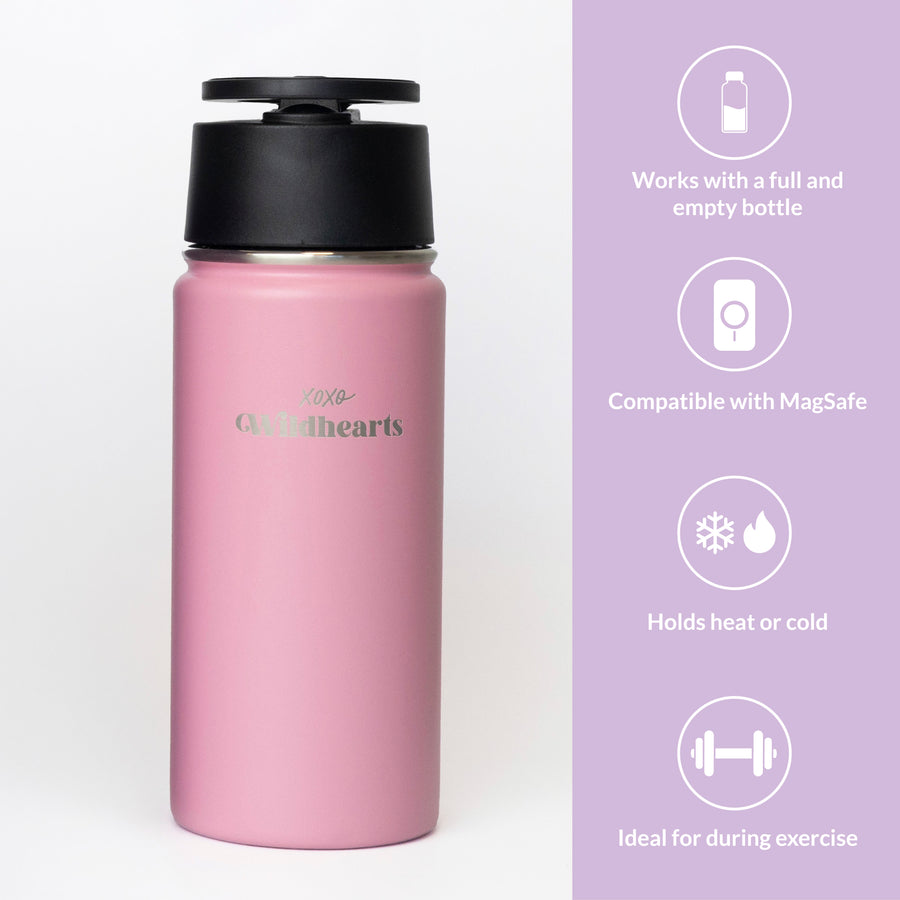xoxo Wildhearts Water Bottle with MagSafe Ring - 500ml - 16oz (Pink)