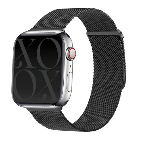 xoxo Wildhearts - xoxo Wildhearts Bundel Zwart - 2x Luxe band geschikt voor Apple Watch bandje - Series 1/2/3/4/5/6/7/8/9/10/SE - Maat: 38 mm / 40 mm / 41 mm / 42 mm - Milanese band en Siliconen band met Luipaard Patroon - iWatch bandje - Horlogeband - Zwart