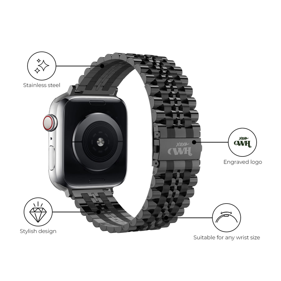 xoxo Wildhearts - Apple Watch stalen bandje zwart - 38/40/41/42mm