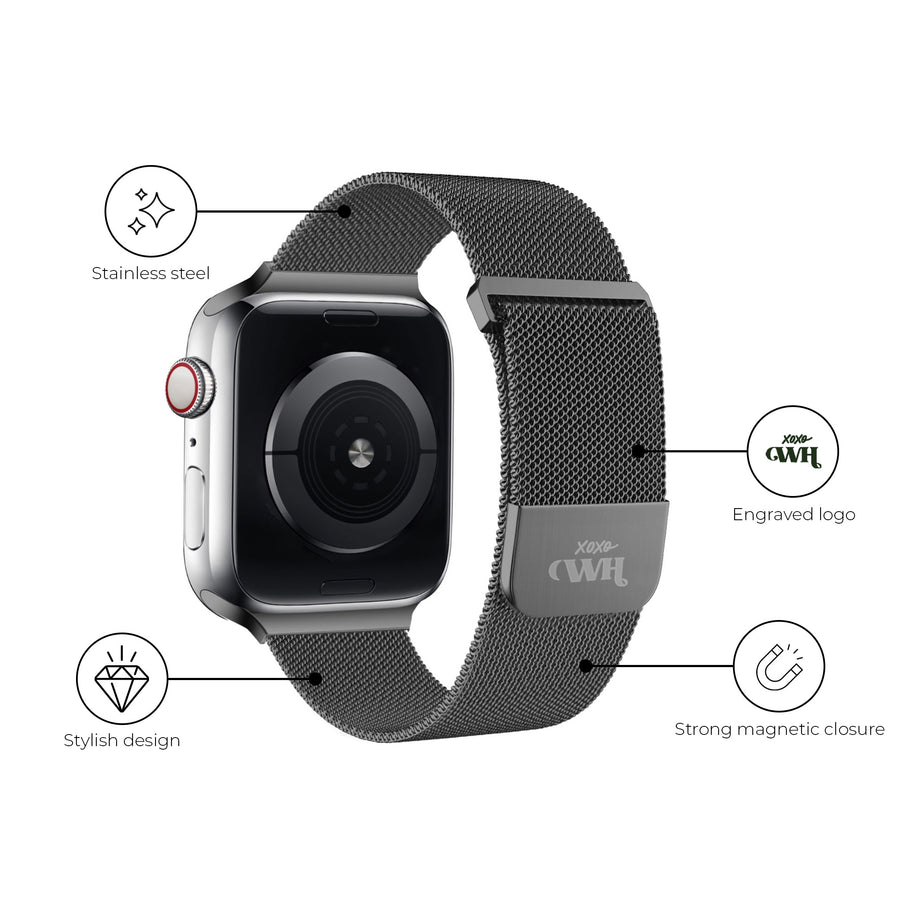xoxo Wildhearts - Apple Watch Milanees bandje zwart - 38/40/41/42mm