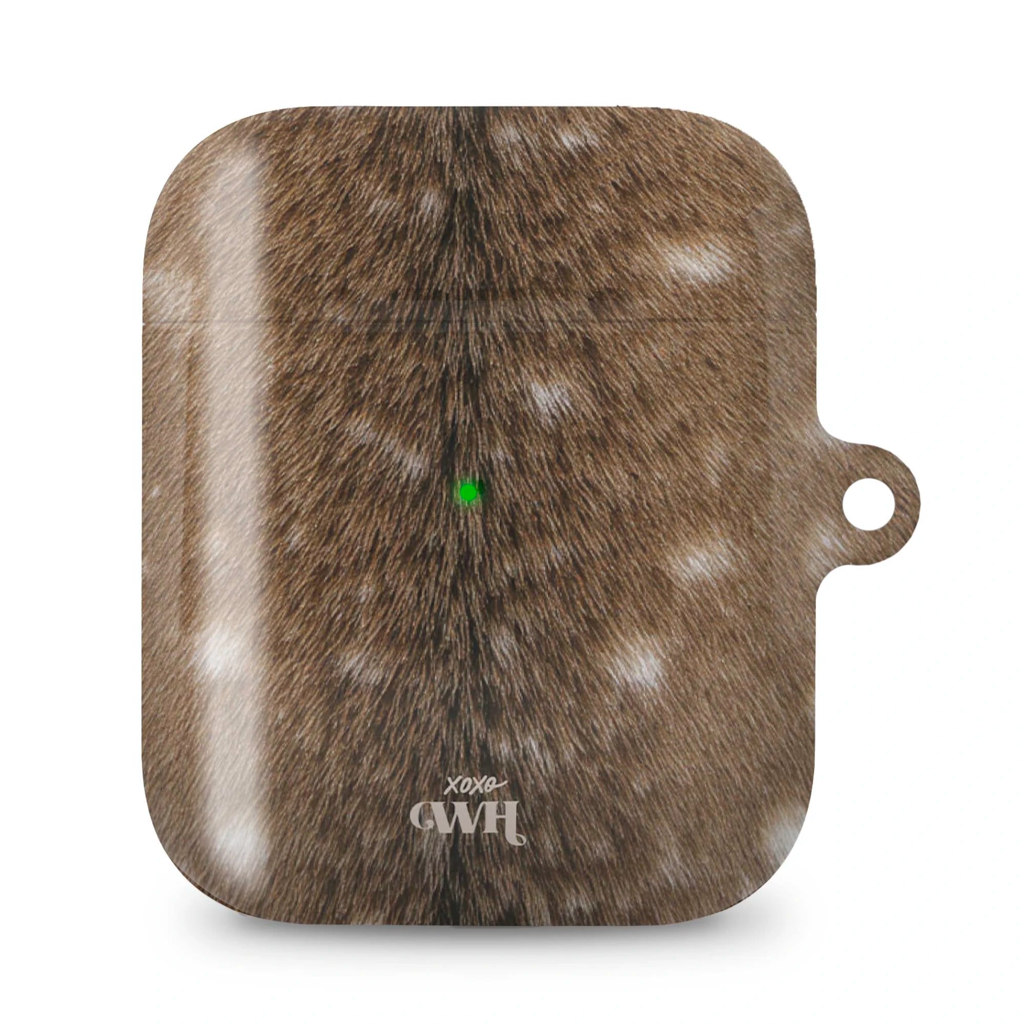 Bambi Bliss AirPods hoesje met glanzende hertenprint, golvende vormen en xoxo GWH logo.
