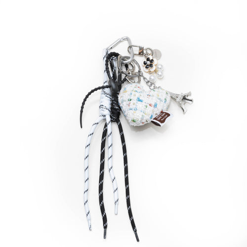 xoxo Wildhearts Bag Charm - Tweed Heart - White