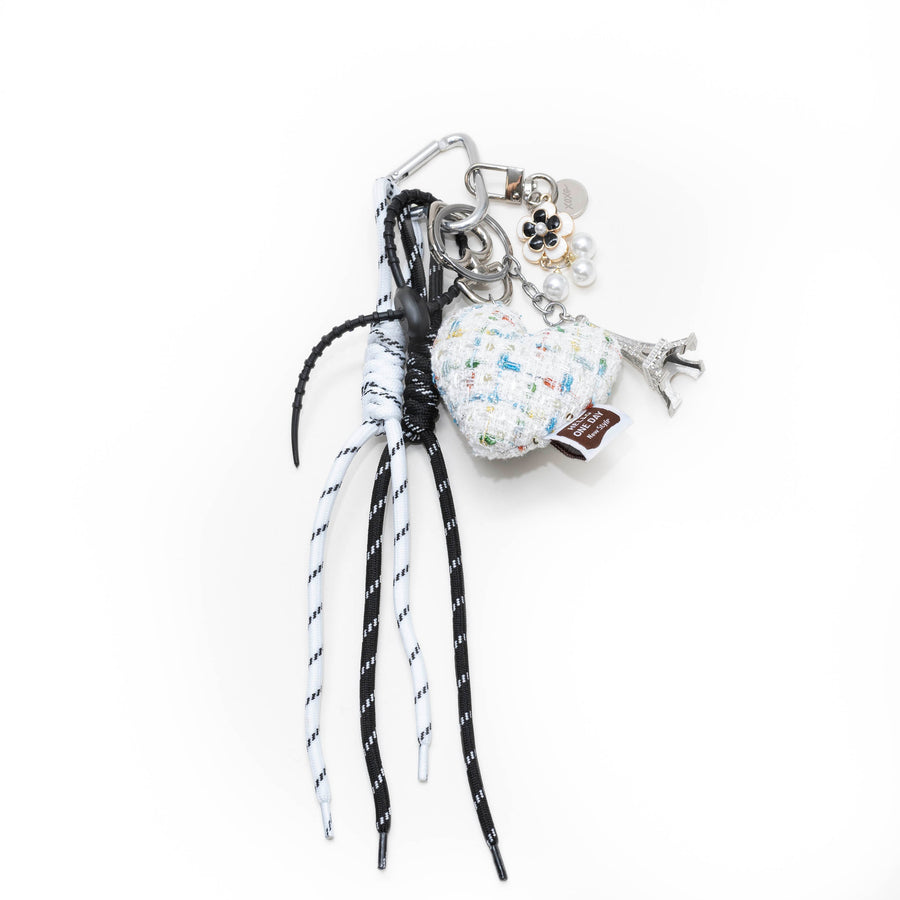 Bag Charm - Tweed Heart - White
