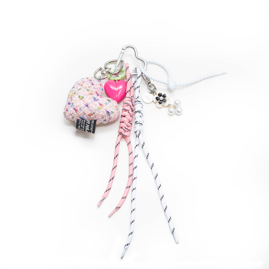 Bag Charm - Tweed Heart - Pink