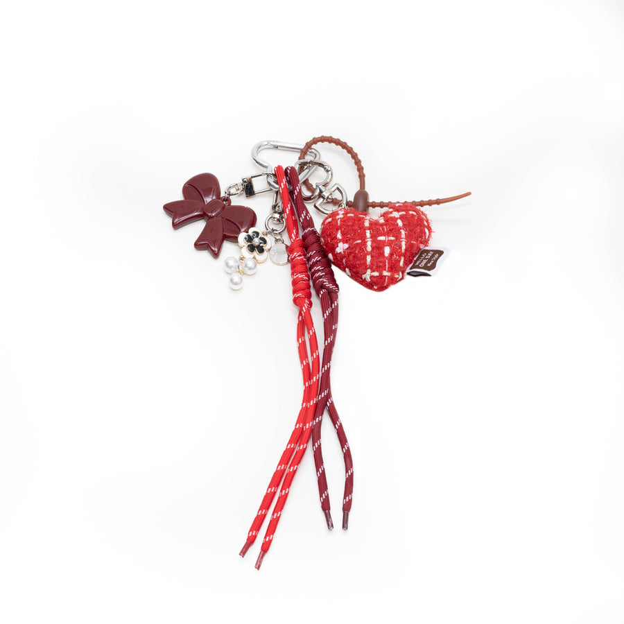 Bag Charm - Tweed Heart - Red