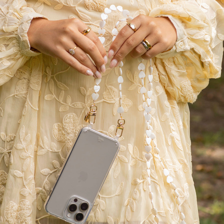 iPhone 17 - Shell Hearts (Beige) Transparant Cord Case - Long cord