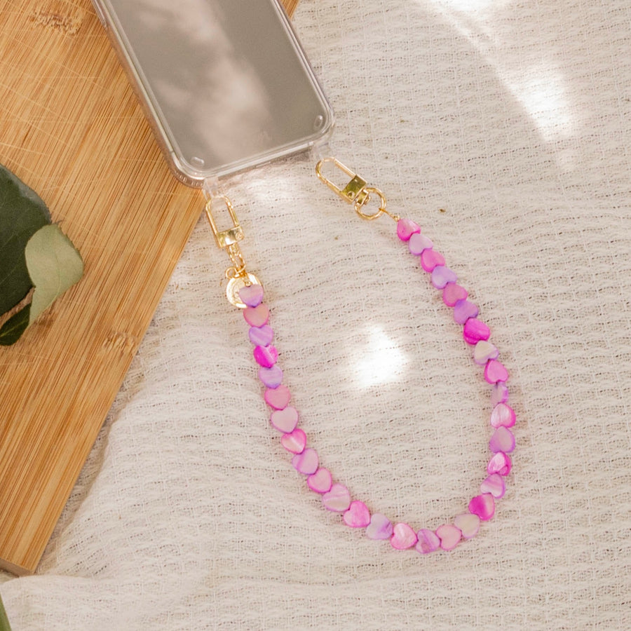 iPhone 15 Pro - Shell Hearts (Pink & Purple) Transparant Cord Case - Short cord