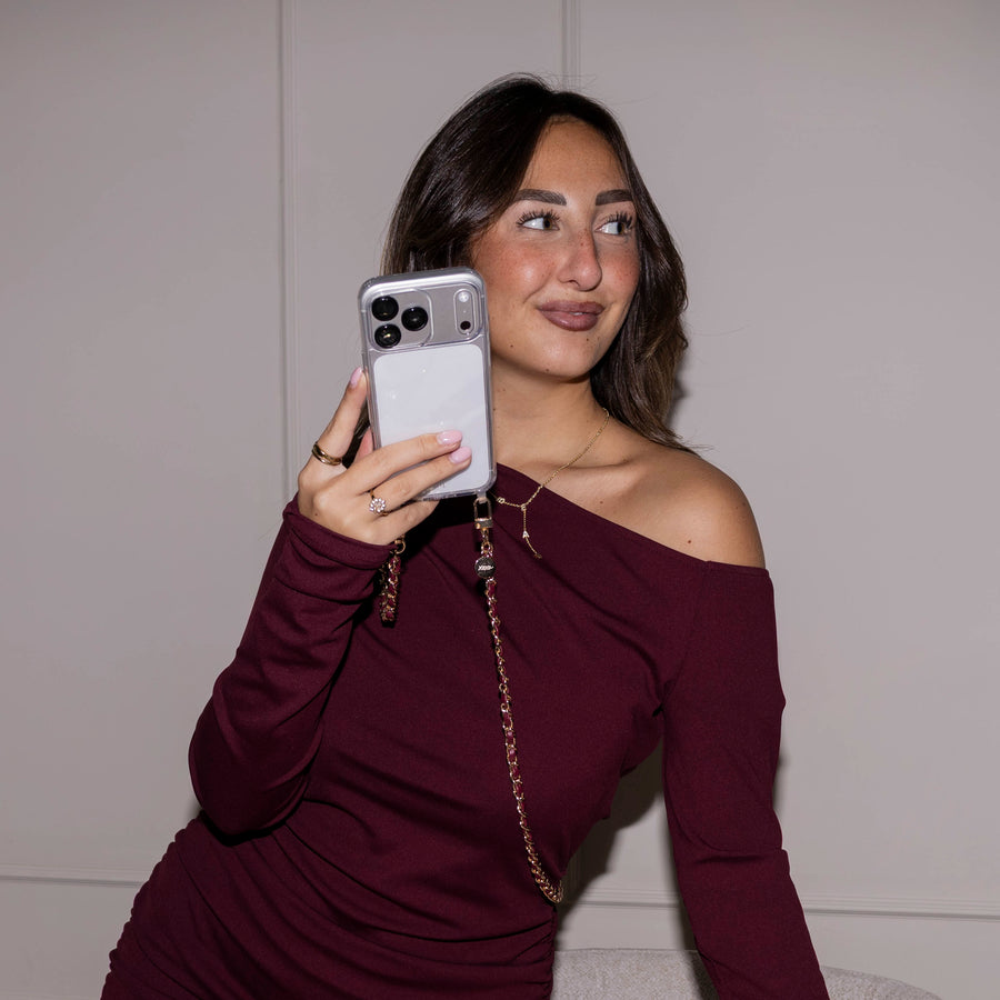 iPhone 14 Pro Max - Classic Chain - Burgundy (long) Transparant Cord Case