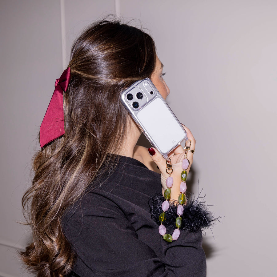 xoxo Wildhearts iPhone 16 - Rose Quartz (short) Transparant Cord Case